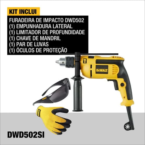 Furadeira De Impacto 13mm 750w Dewalt Dwd502 Com Velocidade Variável E Reversível Amarelo/preto 220v 50hz/60hz 11