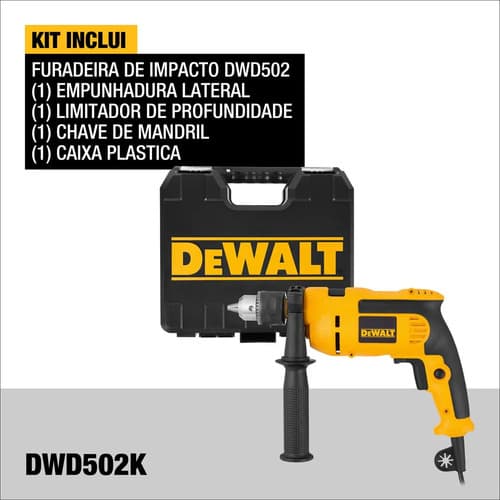 Furadeira De Impacto 13mm 750w Dewalt Dwd502 Com Velocidade Variável E Reversível Amarelo/preto 220v 50hz/60hz 13