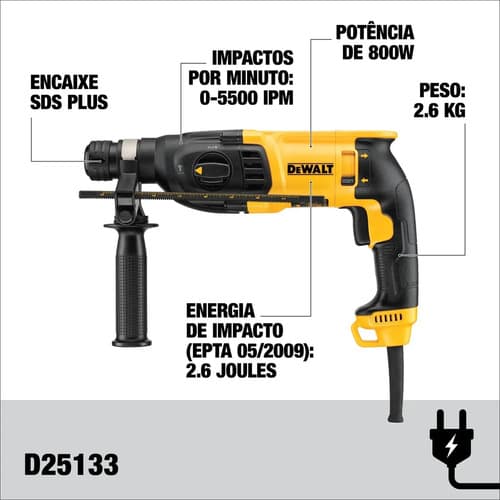Martelete Perfurador Rompedor 3 Modos 1.500 Rpm Dewalt D25133k Com Maleta Amarelo 220v 60 Hz 4