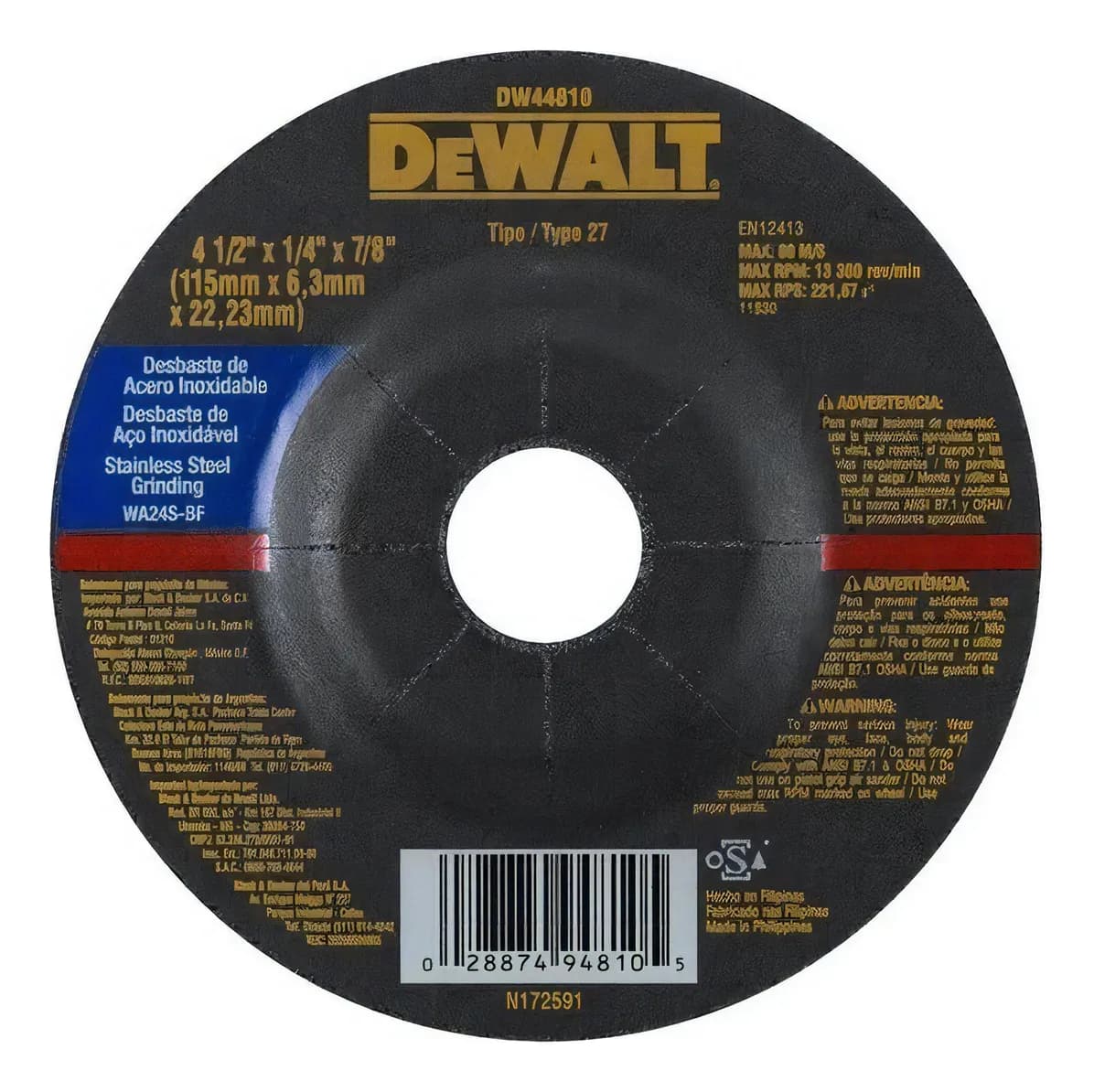 Disco De Desbaste De Inox Dewalt Dw44810 Disco Ideal Para Inox