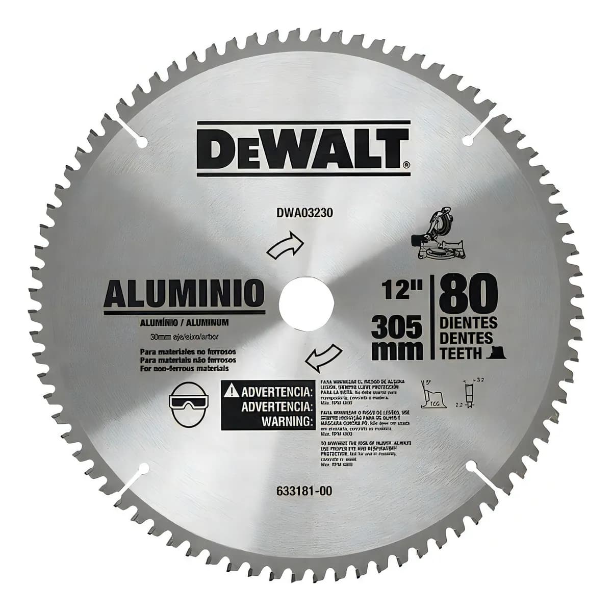 Disco De Serra Aluminio 12 Pol 80 Dentes - Dwa03230 Dewalt Cor Cinza
