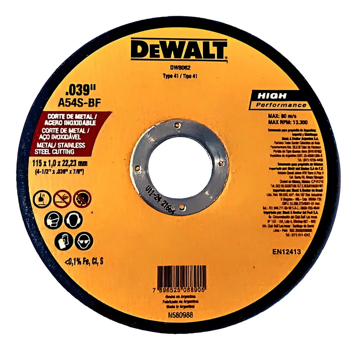 DISCO ABRAS.CORTE INOX 4 1/2"x1.0x7/8" DW8062 2