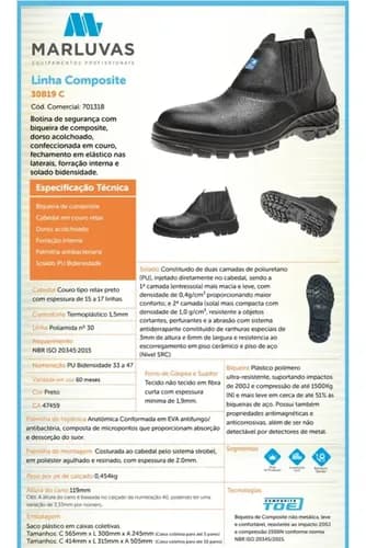 Botina Segurança Marluvas Bico Composite Masculina Epi Preto 38 Br 6