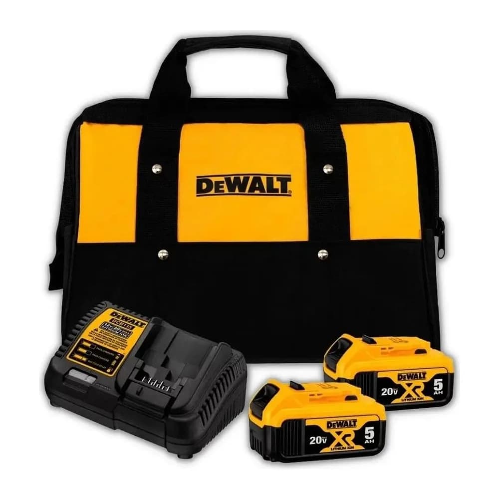 Kit com 2 Baterias 5AH Dewalt Modelo DCB205C2K 1 Carregador e 1 Bolsa Bivolt Amarelo