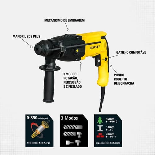 Martelete Stanley Modelo Shr263k Potência 800w Amarelo/preto 220v 50 Hz/60 Hz 6