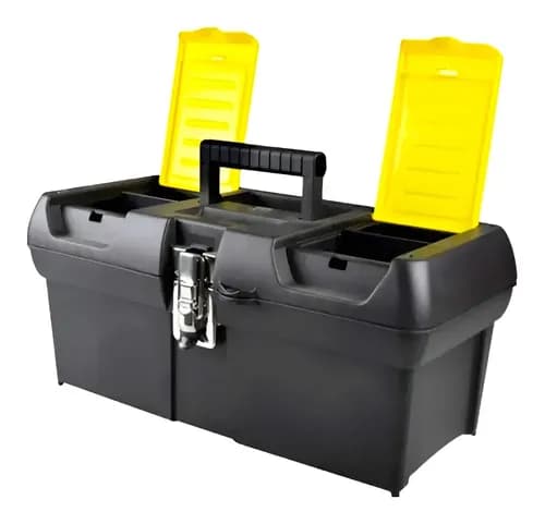 Caixa De Ferramentas Millenium 12,5 Stanley, Modelo 013013s, Caixa Fabricada Em Polipropileno Com Fechos Em Metal Niquelado E Bandeja Organizadora, Capacidade De 50kg Preto 12