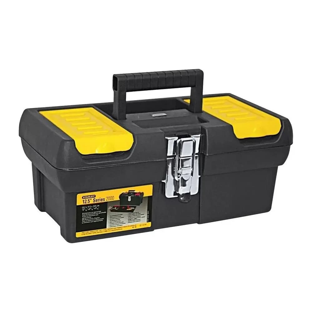 Caixa de Ferramentas Millenium 12,5 Stanley, Modelo 013013S, Caixa Fabricada em Polipropileno com Fechos em Metal Niquelado e Bandeja Organizadora, Capacidade de 50KG Preto