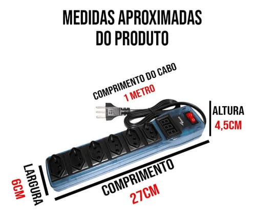 Régua Elétrica Medidor De Voltagem Profissional Cor Azul 127/220v 4
