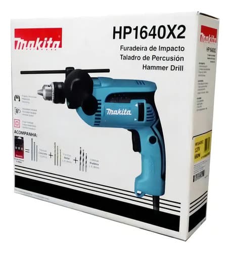 Furadeira Martelete Parafusadeira Elétrica De 13mm Makita Hp1640x2 680w + Accesorio Azul-turquesa 220v 6